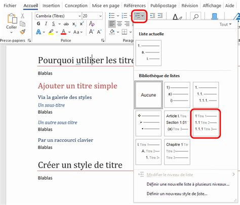 Numéroter les titres